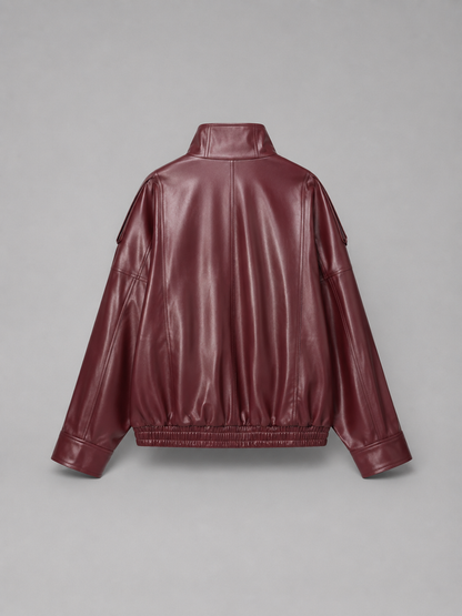 Margaux Faux Leather Bomber Jacket - styled look