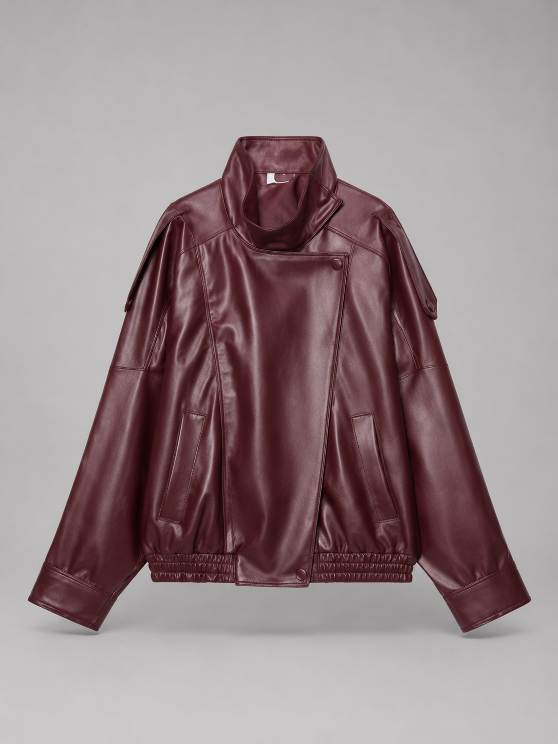 Margaux Faux Leather Bomber Jacket - collar and zip detail