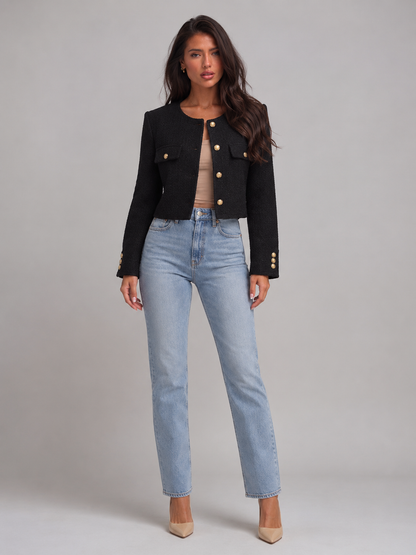 Marielle Tweed Cropped Jacket - black styled view