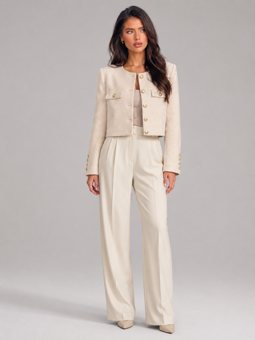 Marielle Tweed Cropped Jacket - white front view