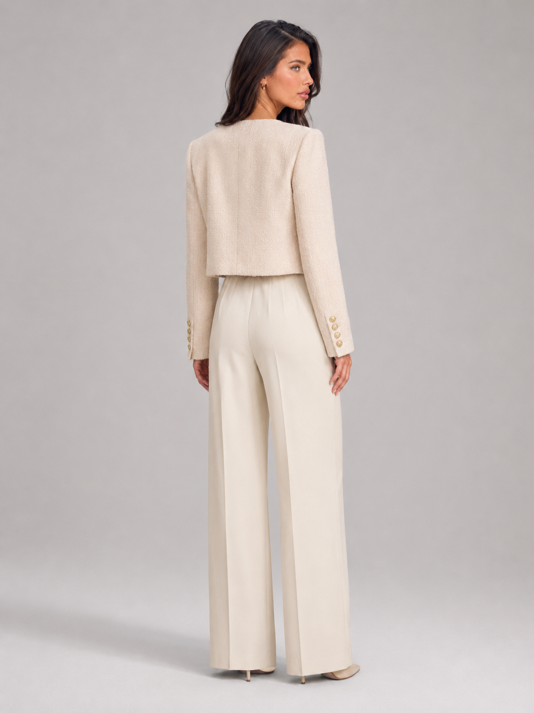 Marielle Tweed Cropped Jacket - white detail view