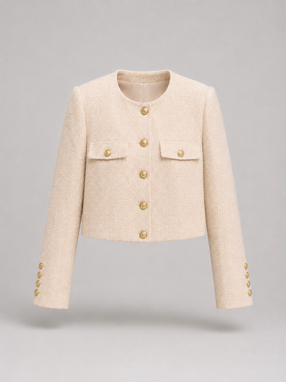 Marielle Tweed Cropped Jacket - black front view