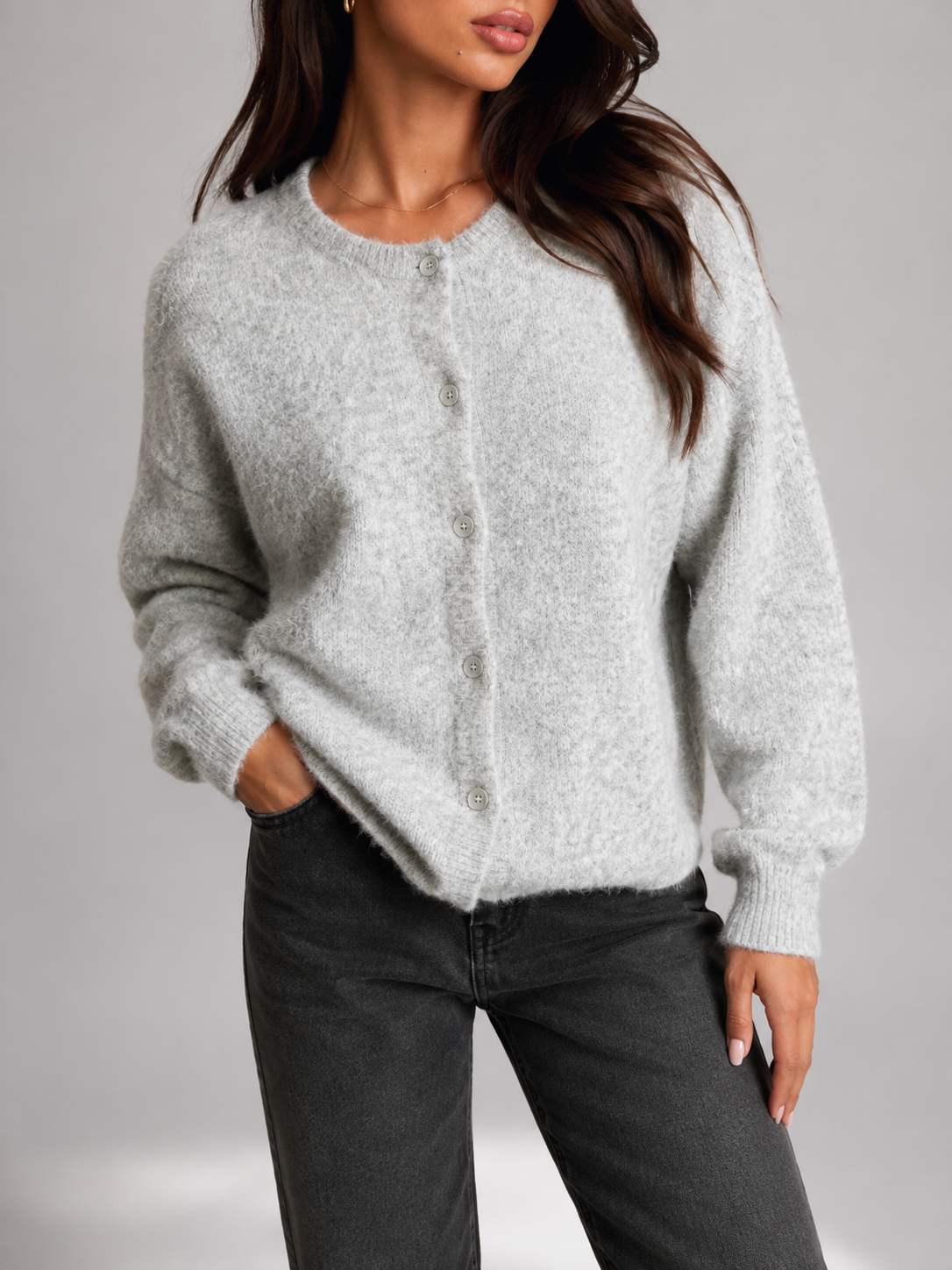 Marnie Fuzzy Knit Cardigan - detail view