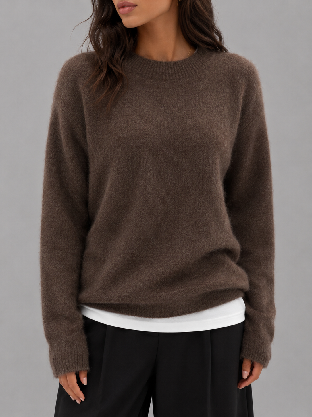 Nell Fuzzy Knit Crew Neck Sweater - fabric detail