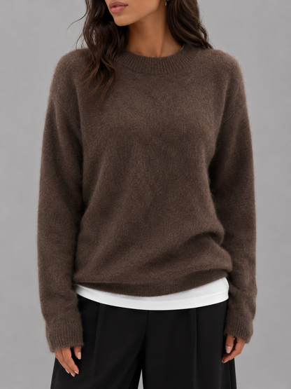 Nell Fuzzy Knit Crew Neck Sweater - fabric detail
