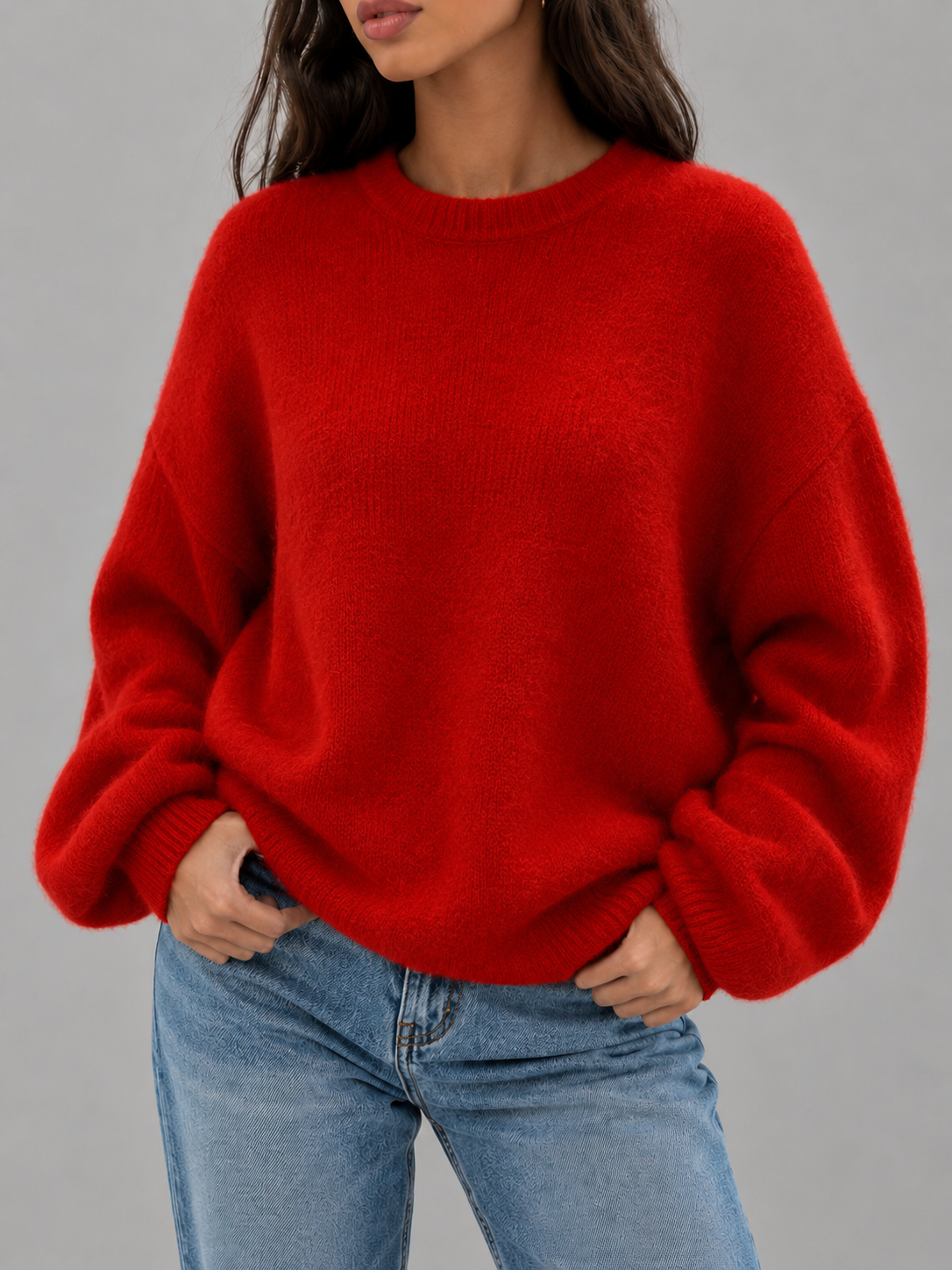 Nell Fuzzy Knit Crew Neck Sweater - colourway