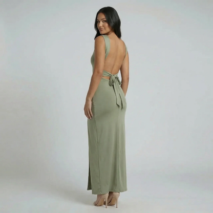 Odette Ruched Maxi Dress - back view