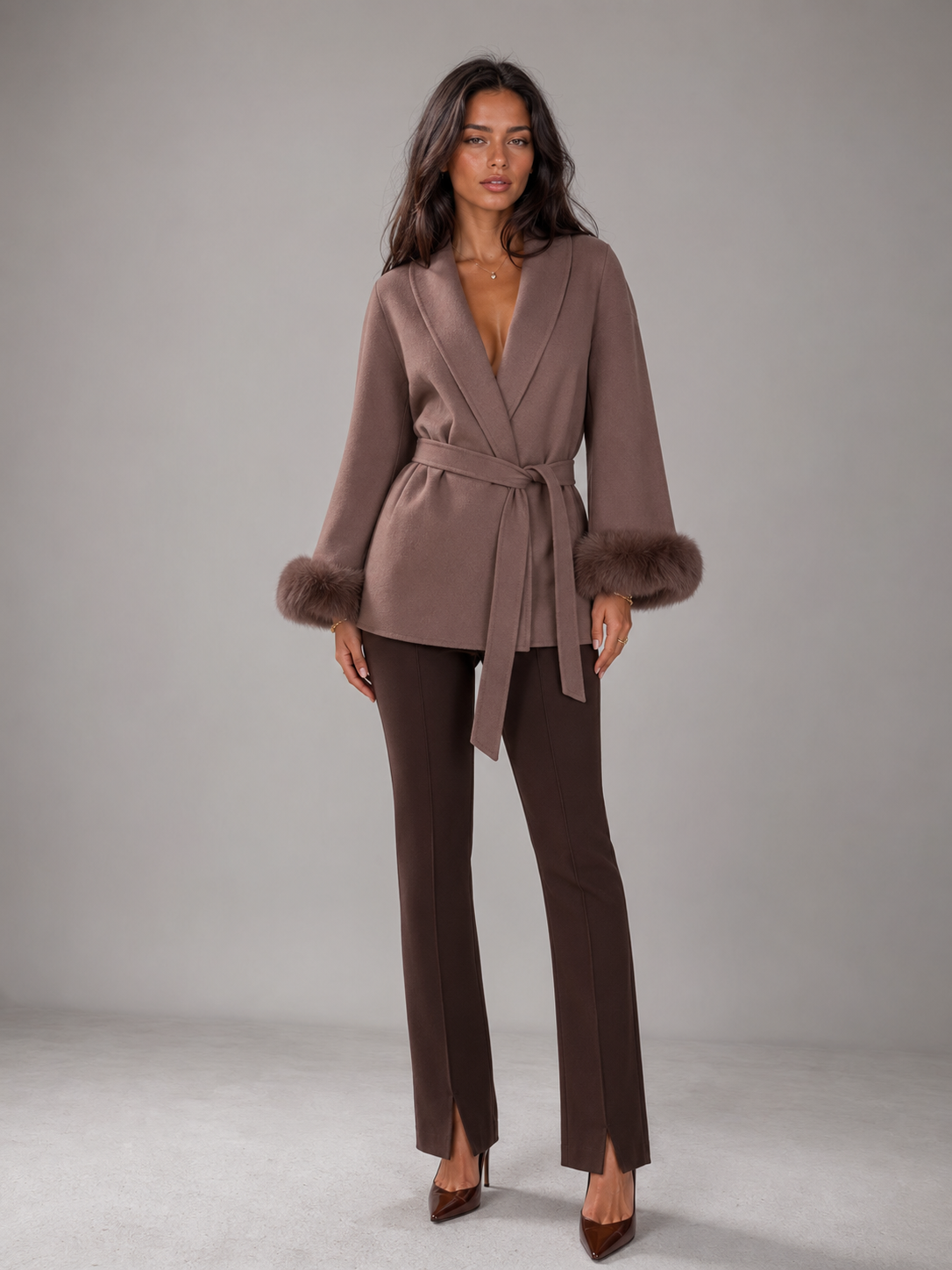 Odile Faux Fur Cuff Coat - styled view