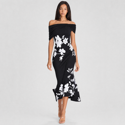 Rosalind Off-Shoulder Midi Dress - black front view