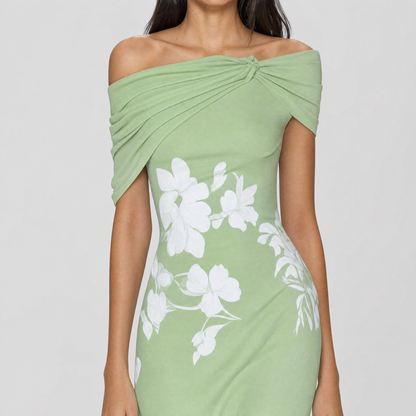 Rosalind Off-Shoulder Midi Dress - green detail view