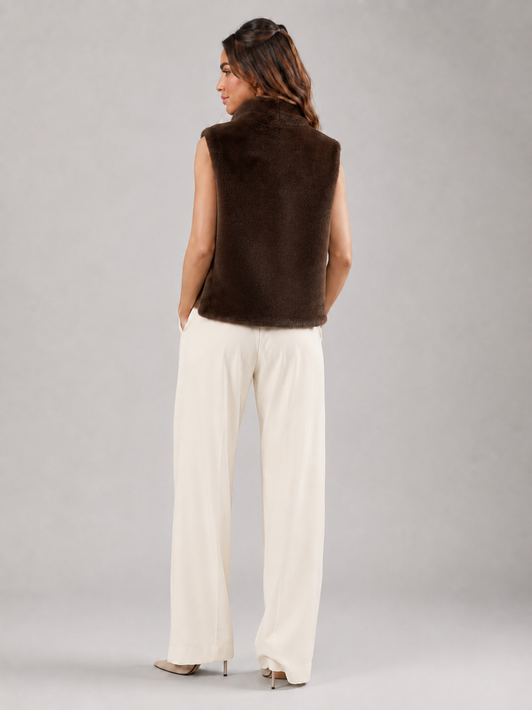 Saskia Faux Fur Vest - long side longline
