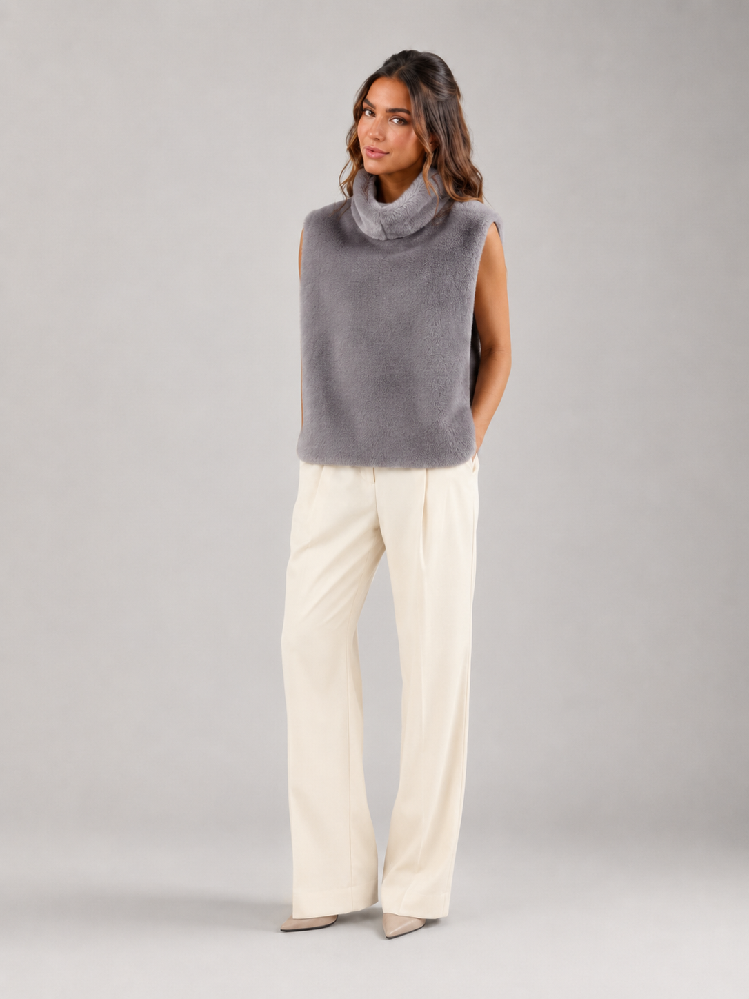 Saskia Faux Fur Vest - full length styling