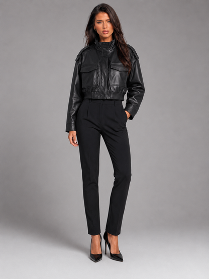 Talia Faux Leather Utility Jacket - detail view