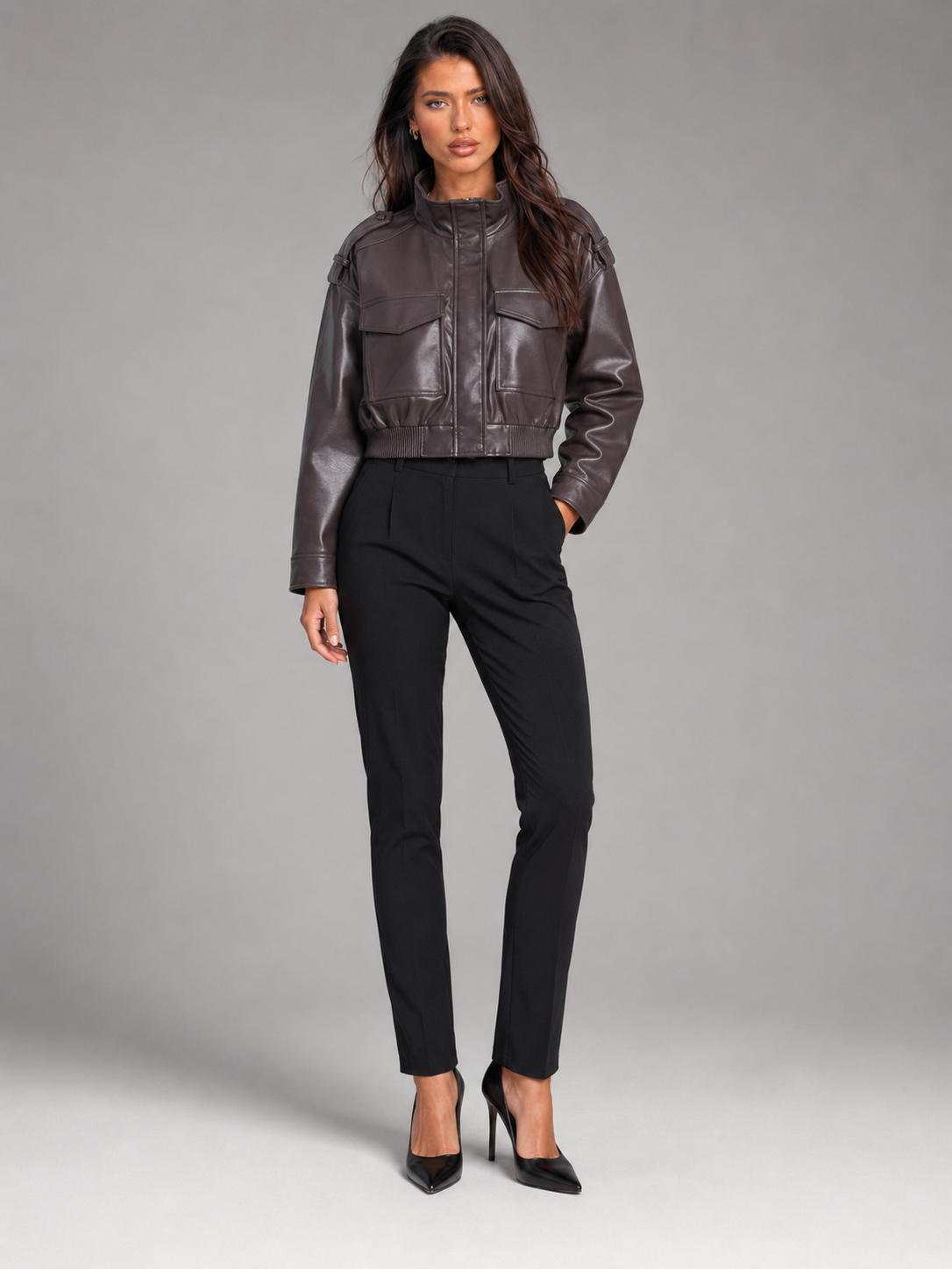 Talia Faux Leather Utility Jacket - styled view