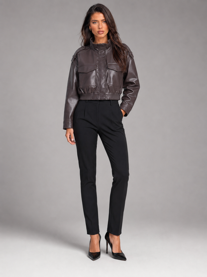 Talia Faux Leather Utility Jacket - styled view