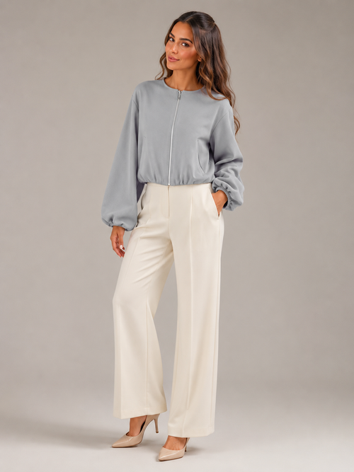 Verity Cropped Bomber Jacket - front view
