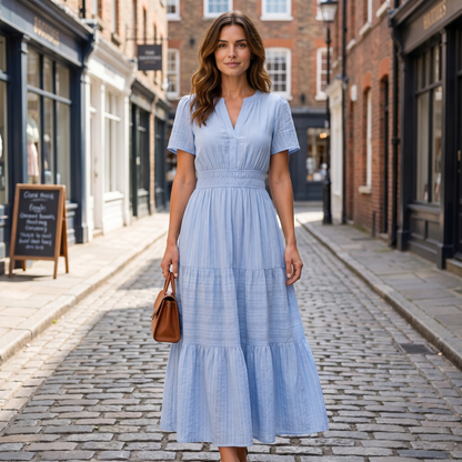 Delphine Boho Mini Dress - light blue