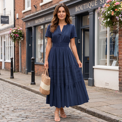 Delphine Boho Mini Dress - navy blue