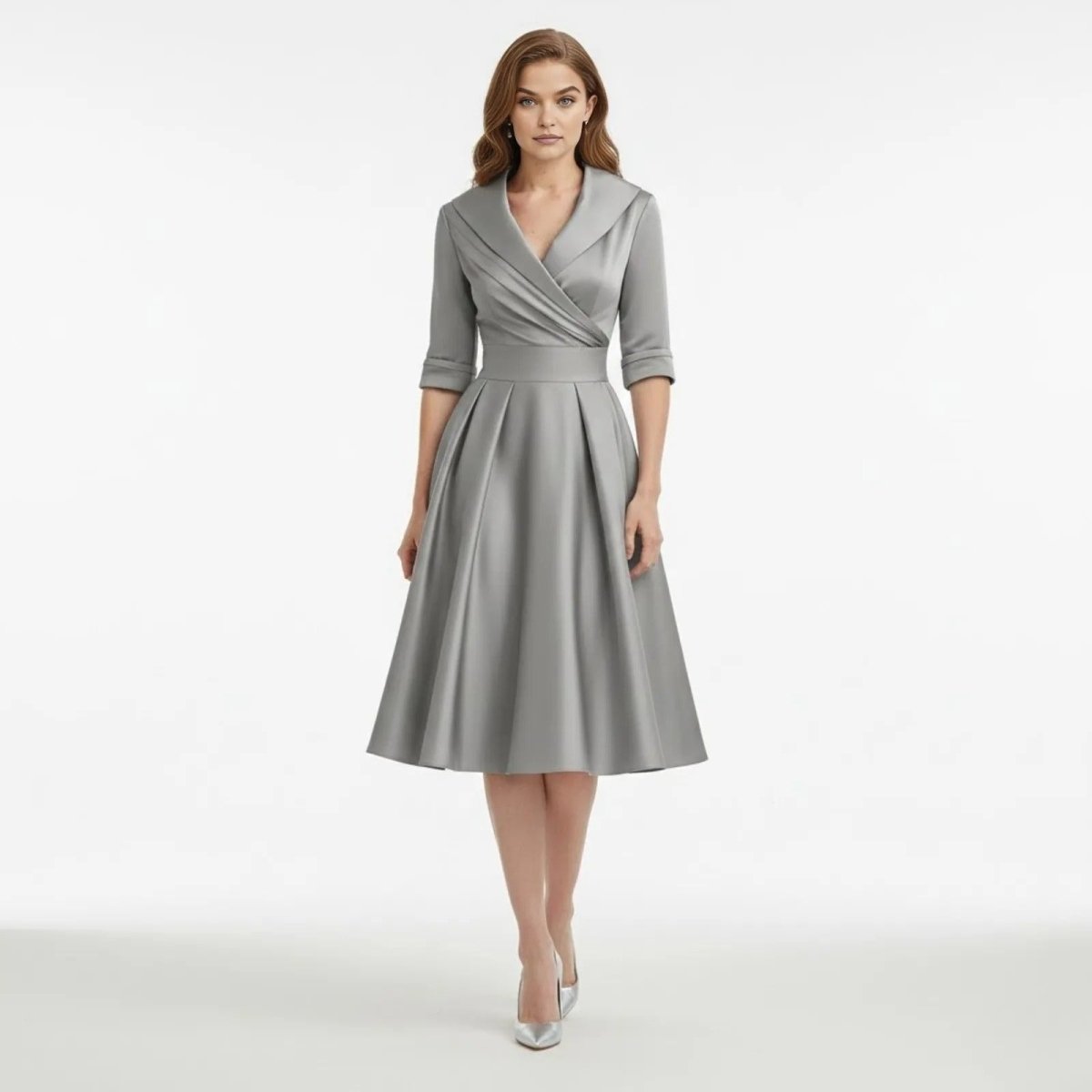 Vivienne Wrap Midi Dress - grey colourway