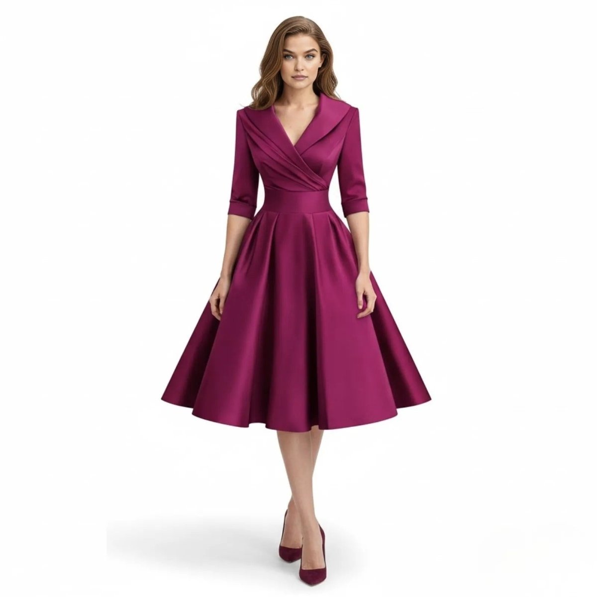 Vivienne Wrap Midi Dress - magenta colourway