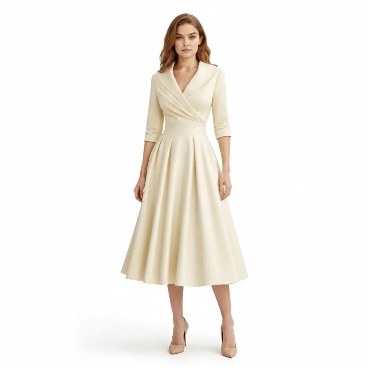 Vivienne Wrap Midi Dress - cream colourway