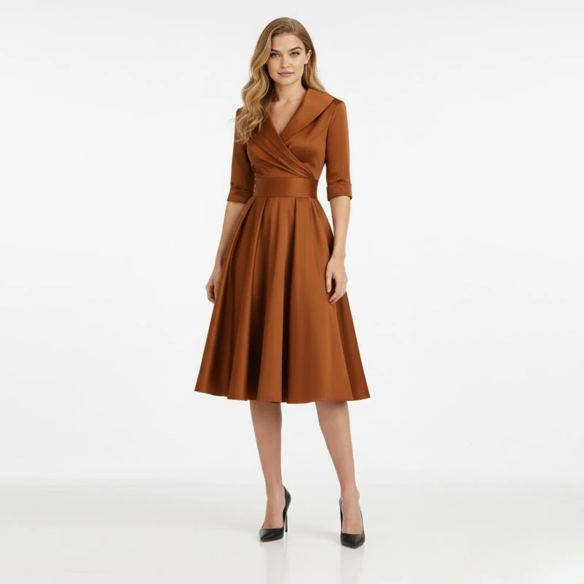 Vivienne Wrap Midi Dress - brown colourway