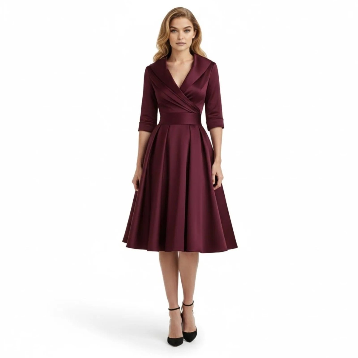 Vivienne Wrap Midi Dress - burgundy colourway