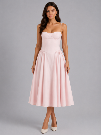 Feathorne Women's Marisol Floral Corset Midi Dress - close-up detail