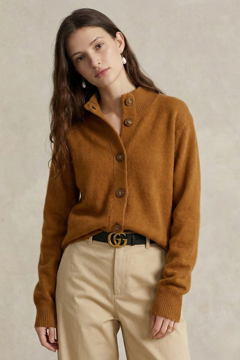 Feathorne Women's Rosanna Fire Orange Cashmere Blend Cardigan - front view style