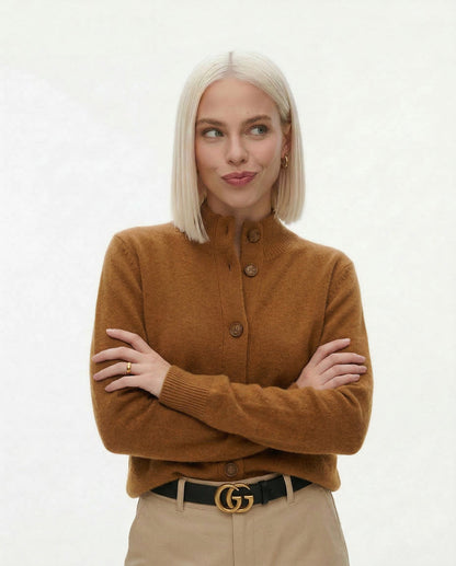 Feathorne Women's Rosanna Fire Orange Cashmere Blend Cardigan - detail view showing buttons