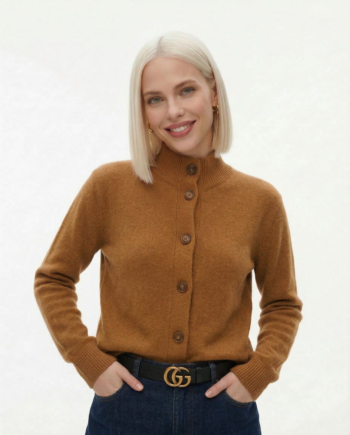 Feathorne Women's Rosanna Fire Orange Cashmere Blend Cardigan - side view style