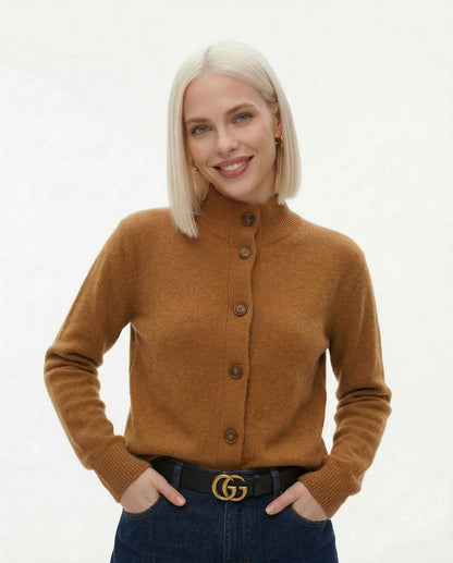 Feathorne Women's Rosanna Fire Orange Cashmere Blend Cardigan - side view style