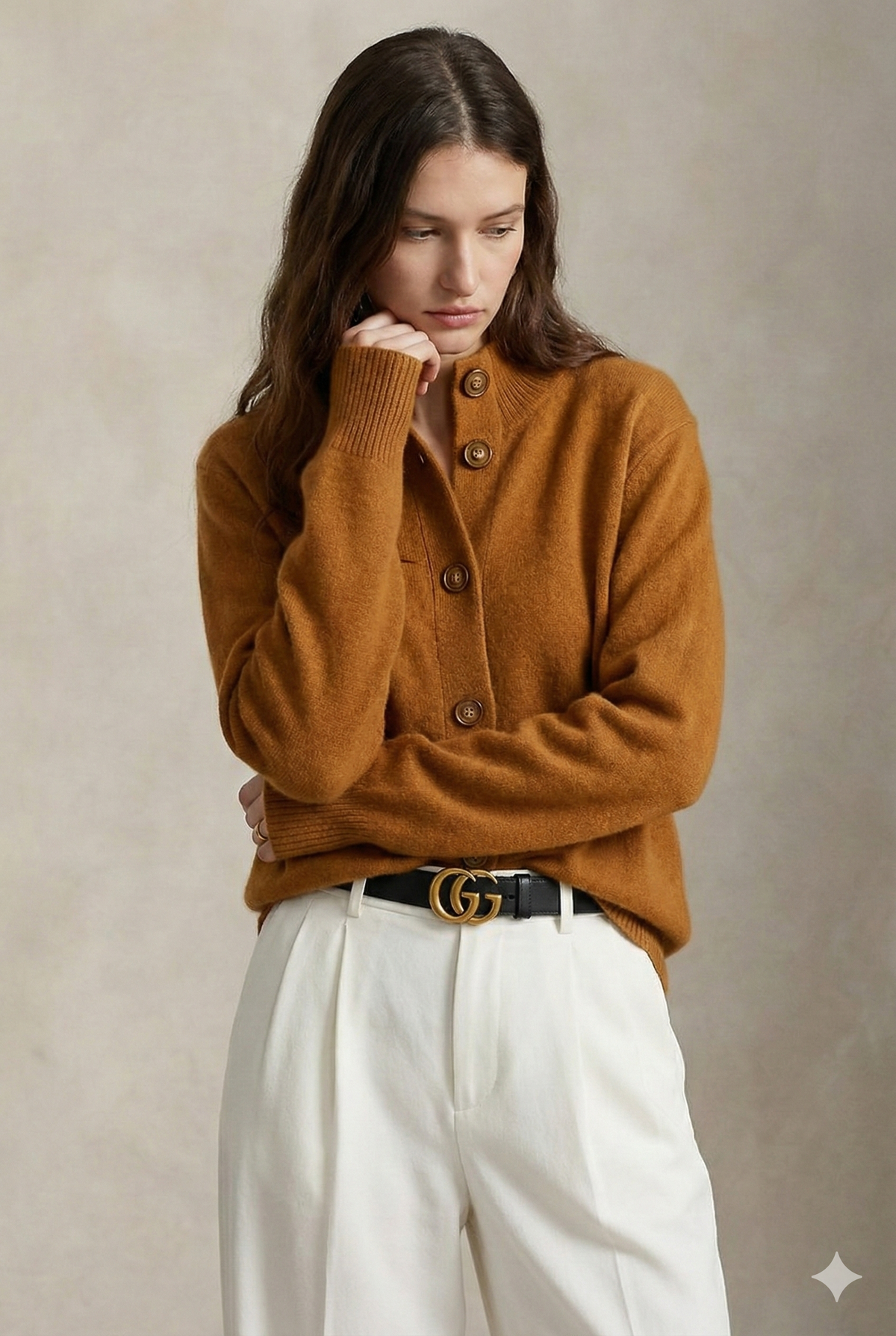Feathorne Women's Rosanna Fire Orange Cashmere Blend Cardigan - back view showing details