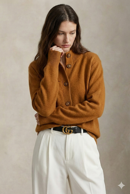 Feathorne Women's Rosanna Fire Orange Cashmere Blend Cardigan - back view showing details