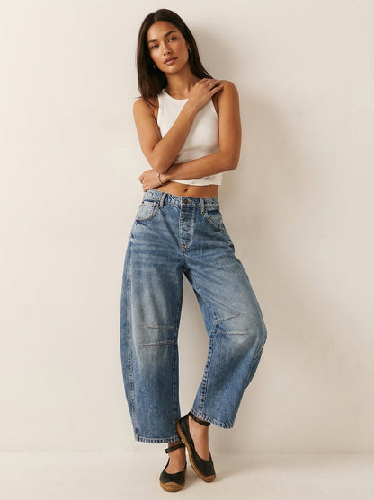 Feathorne Women's Bridget Black Barrel Jeans - full length styling