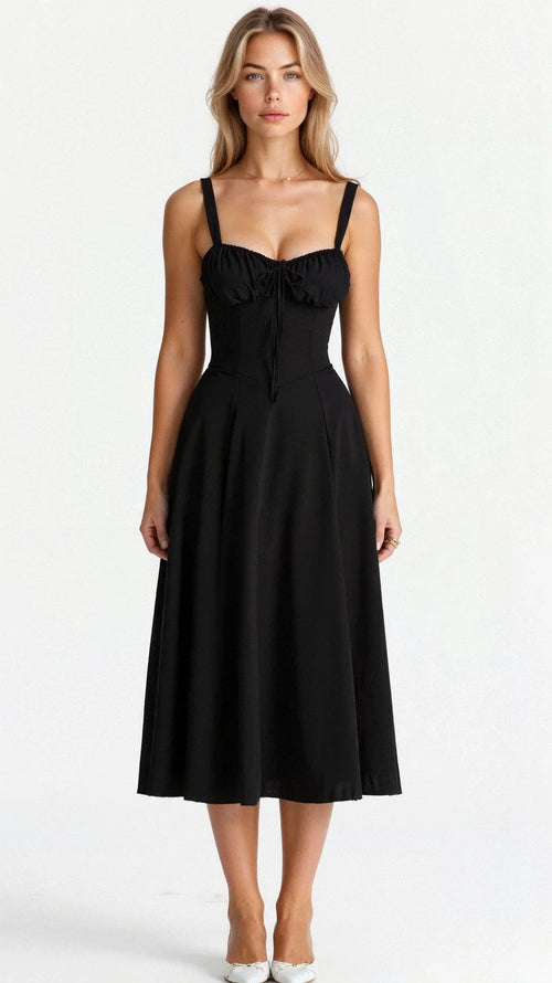 Feathorne Women's Theodora Red Corset A-Line Midi Dress - front view style