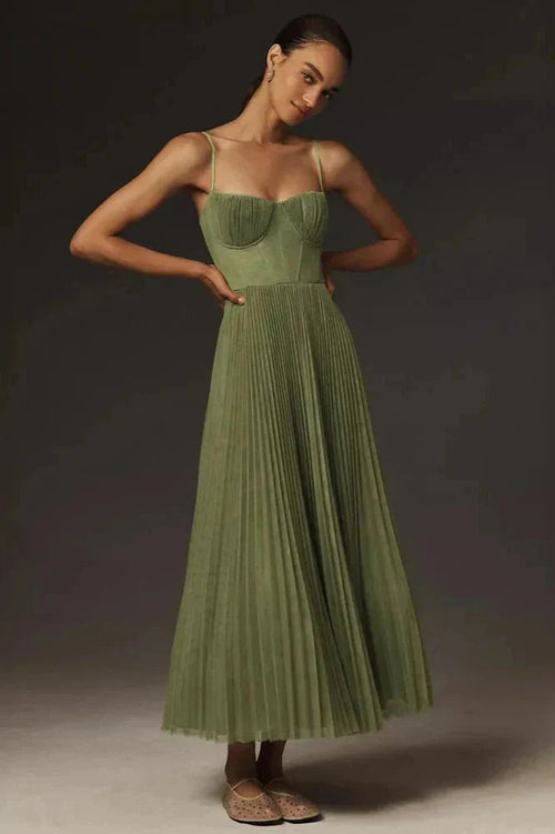 Feathorne Women's Isadora Green Corset Midi Dress - front view style