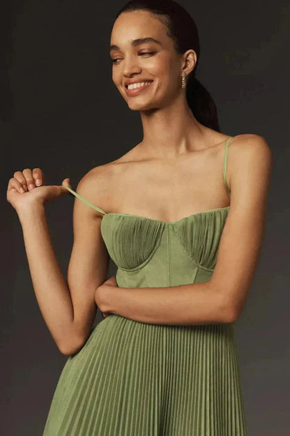 Feathorne Women's Isadora Green Corset Midi Dress - side view style