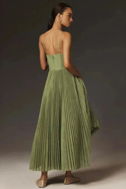 Feathorne Women's Isadora Green Corset Midi Dress - back view showing details