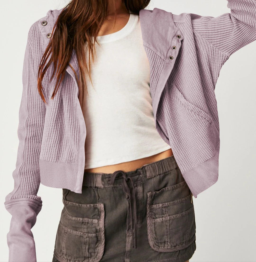 Women's Cropped Waffle Hoodie Nadia – Effortless Confidence Cozy Style