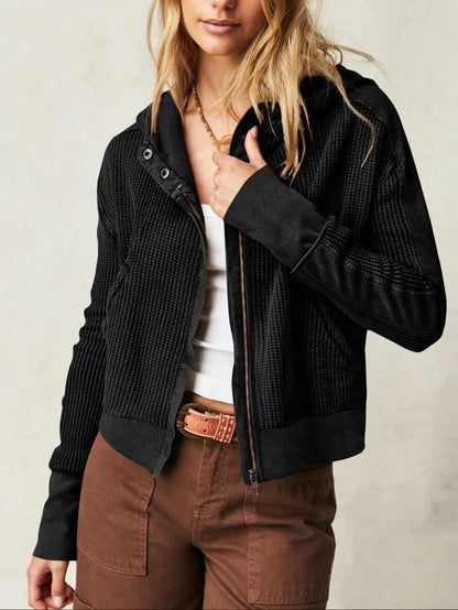 Women's Cropped Waffle Hoodie Nadia – Effortless Confidence Cozy Style