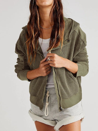 Feathorne Women's Nadia Pine Cropped Waffle Hoodie - fabric texture detail