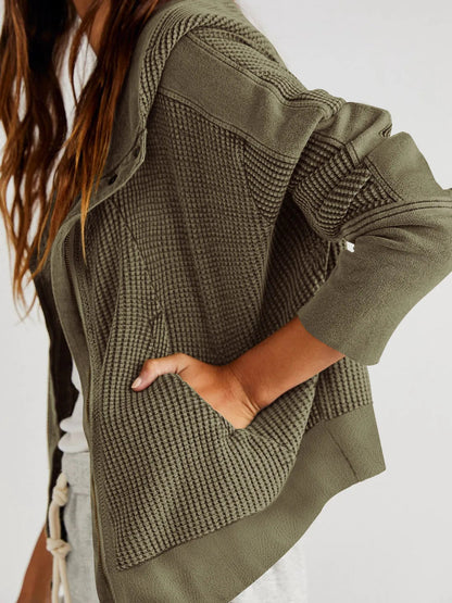 Feathorne Women's Nadia Pine Cropped Waffle Hoodie - full length styling