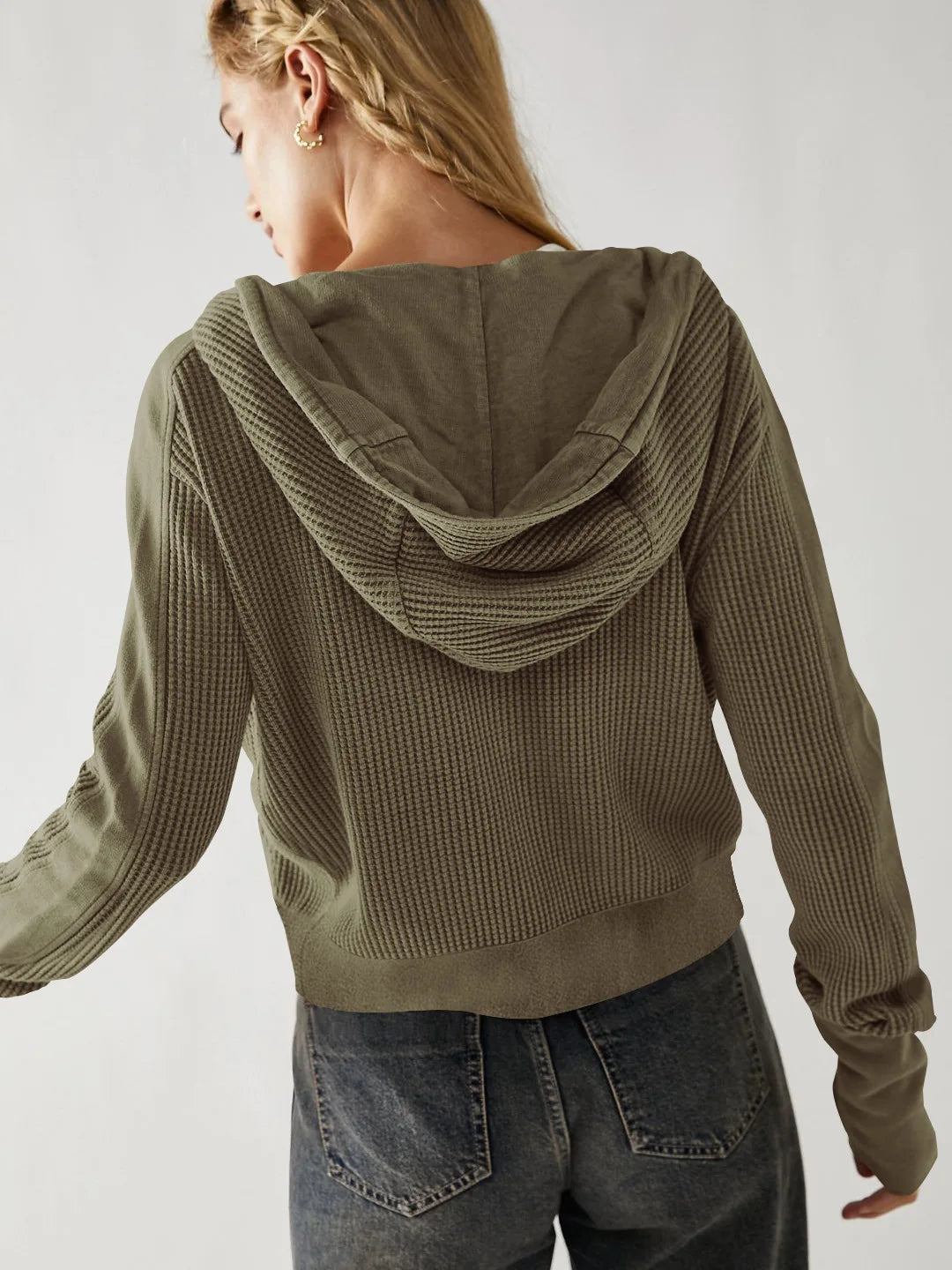 Feathorne Women's Nadia Pine Cropped Waffle Hoodie - alternate colourway