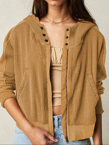 Women's Cropped Waffle Hoodie Nadia – Effortless Confidence Cozy Style