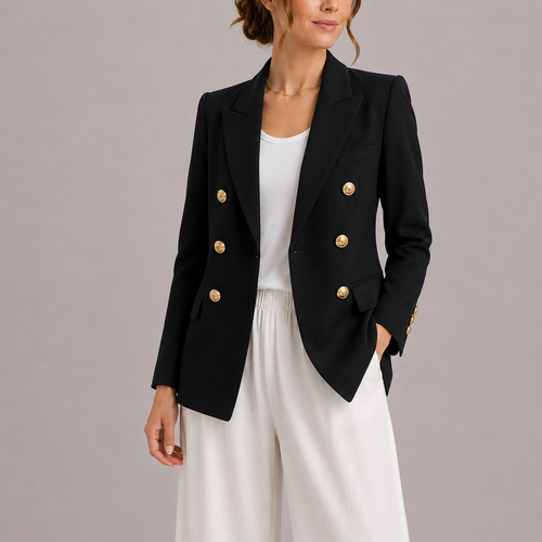 Feathorne Women's Marceline Black Double-Breasted Blazer - front view style