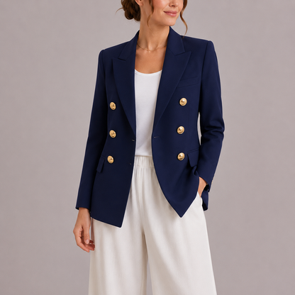 Feathorne Women's Marceline Navy Double-Breasted Blazer - front view style
