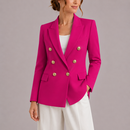 Feathorne Women's Marceline Pink Double-Breasted Blazer - front view style