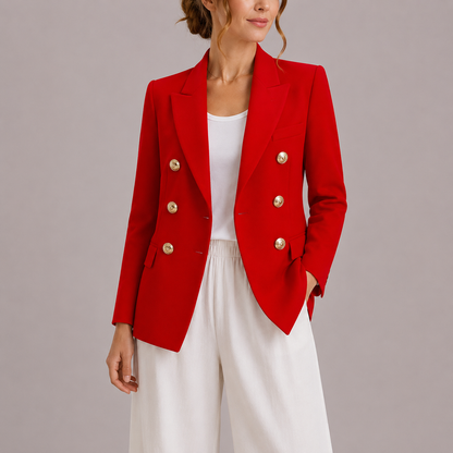 Feathorne Women's Marceline Red Double-Breasted Blazer - front view style