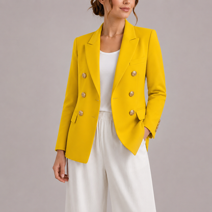 Feathorne Women's Marceline Yellow Double-Breasted Blazer - front view style